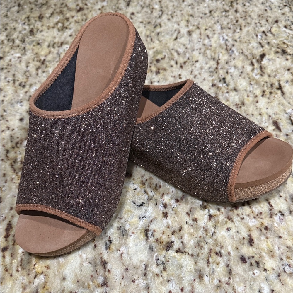 Volatile Festina Glittery Bronze Wedge Slide Mules